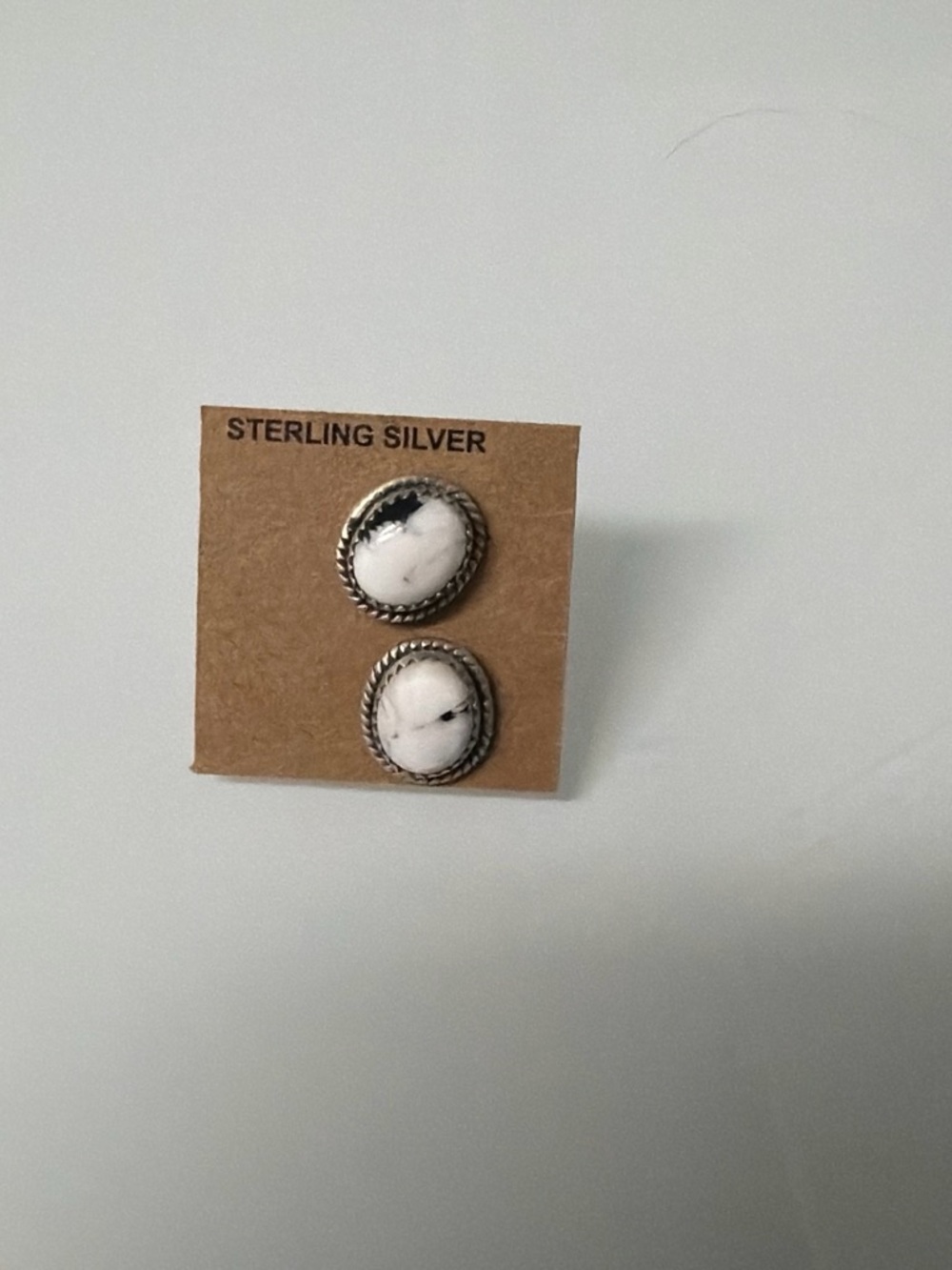 Sterling Silver 925 White Buffalo Oval Stud Earrings